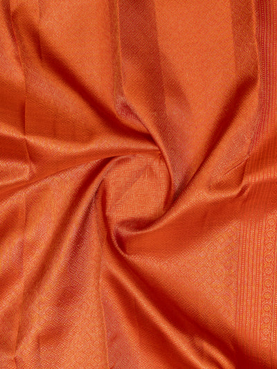 Peach orange small border pure Kanchipuram silk saree