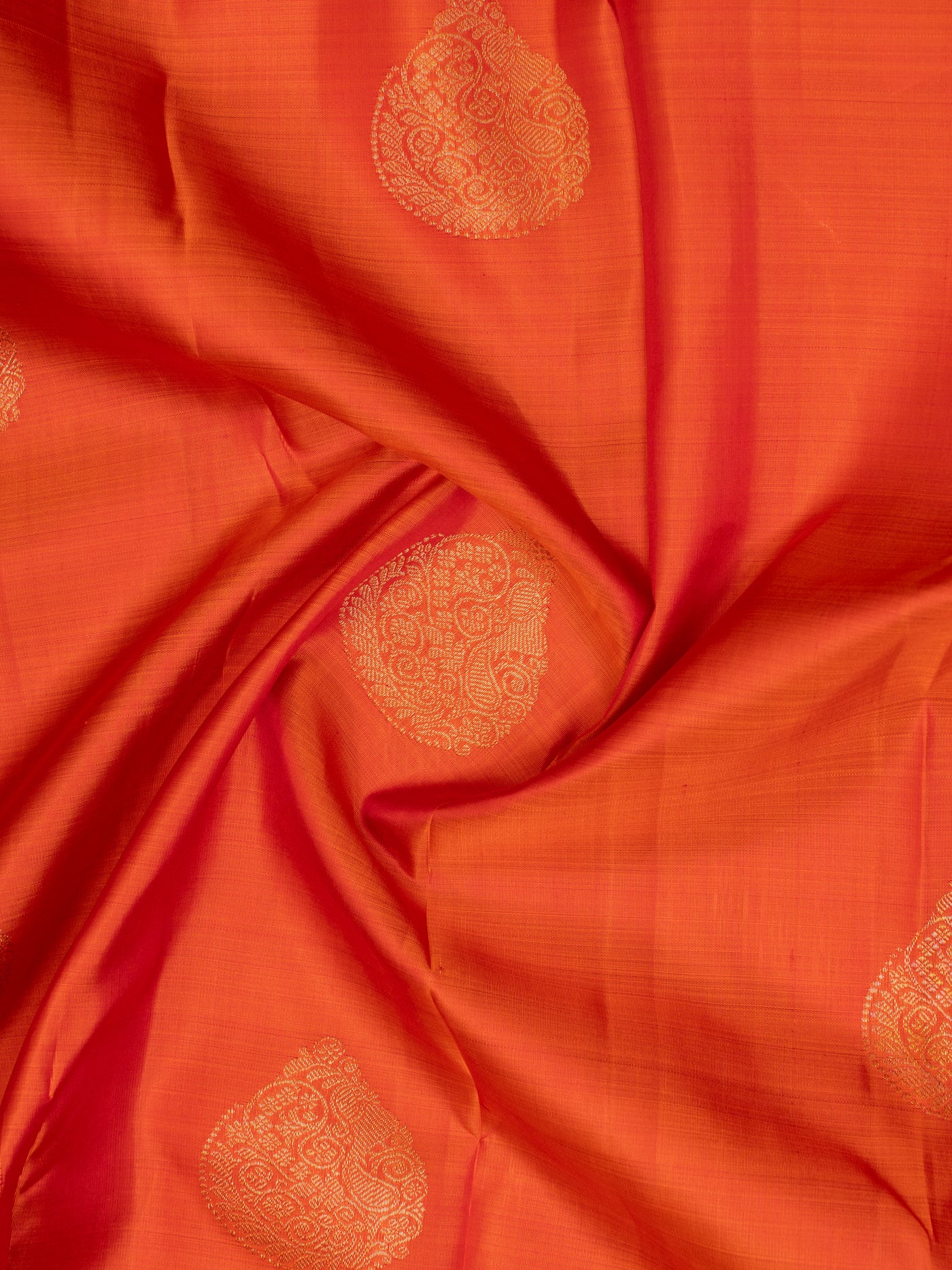 Peach orange small border pure Kanchipuram silk saree