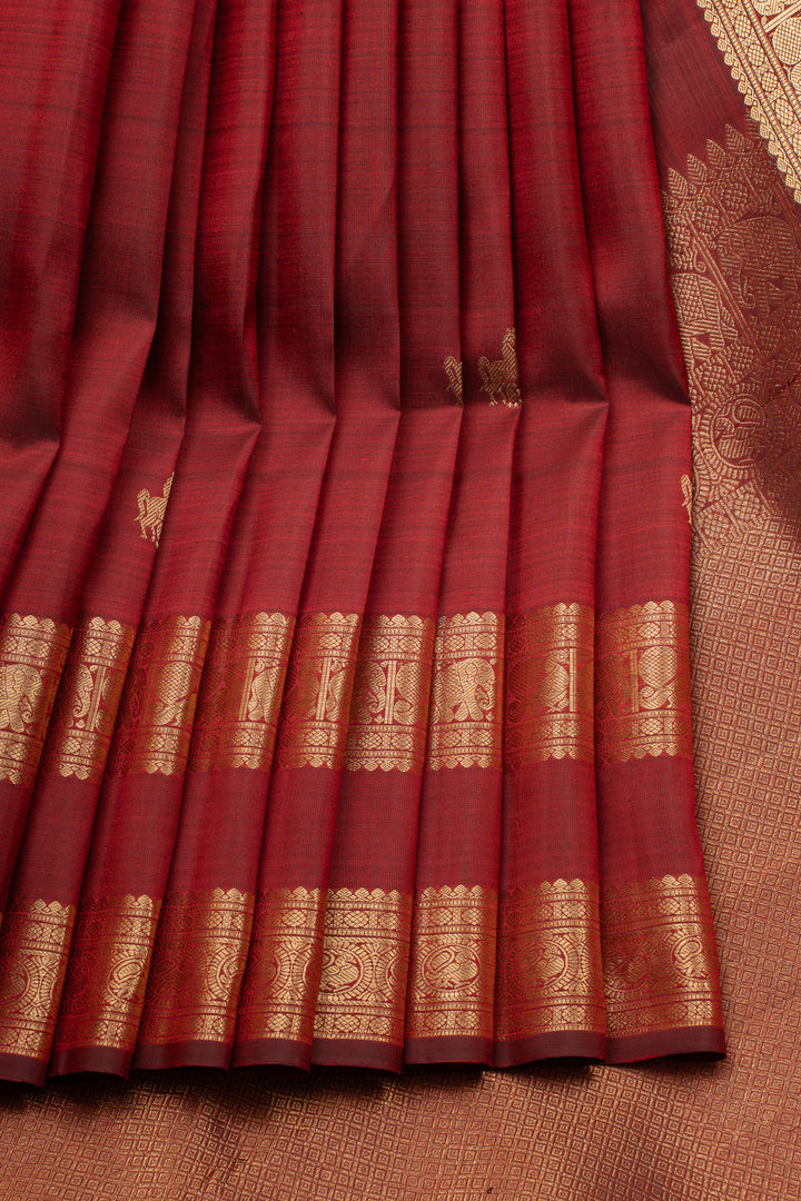 Maroon Rettai Pettu Pure Kanchipuram Silk Saree