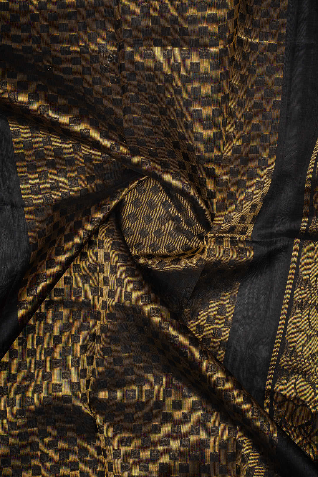 Rust Orange and Black Pure Silk Cotton Saree