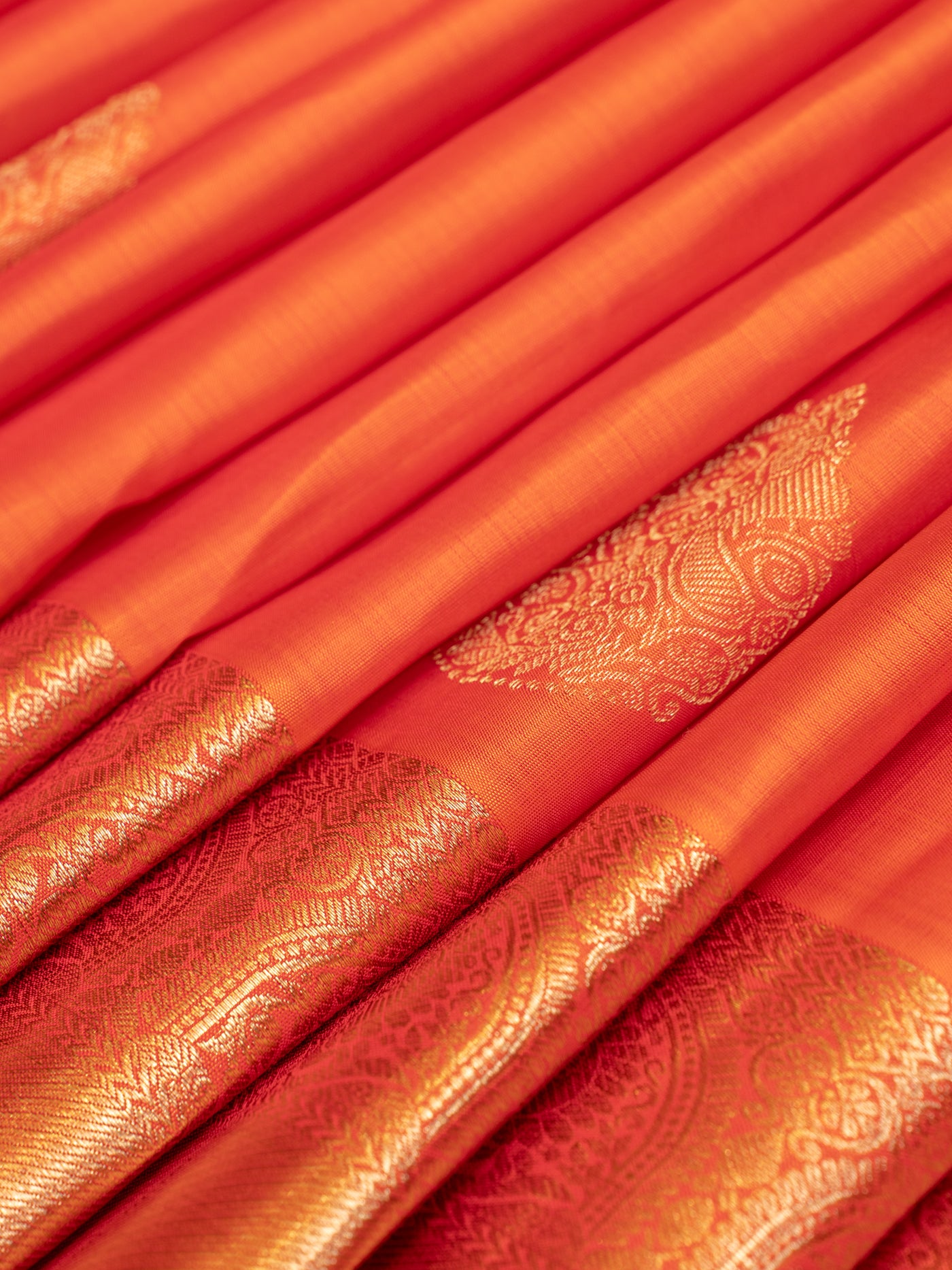 Peach orange small border pure Kanchipuram silk saree