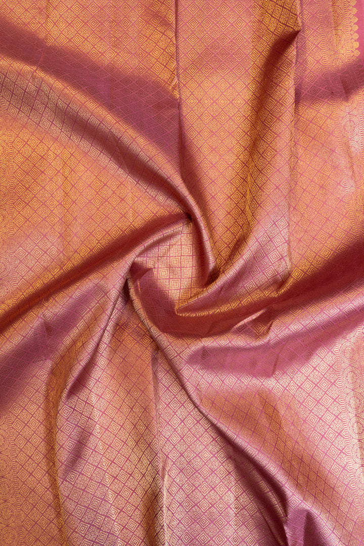 Dusty pink zari checks pure Kanchipuram silk saree