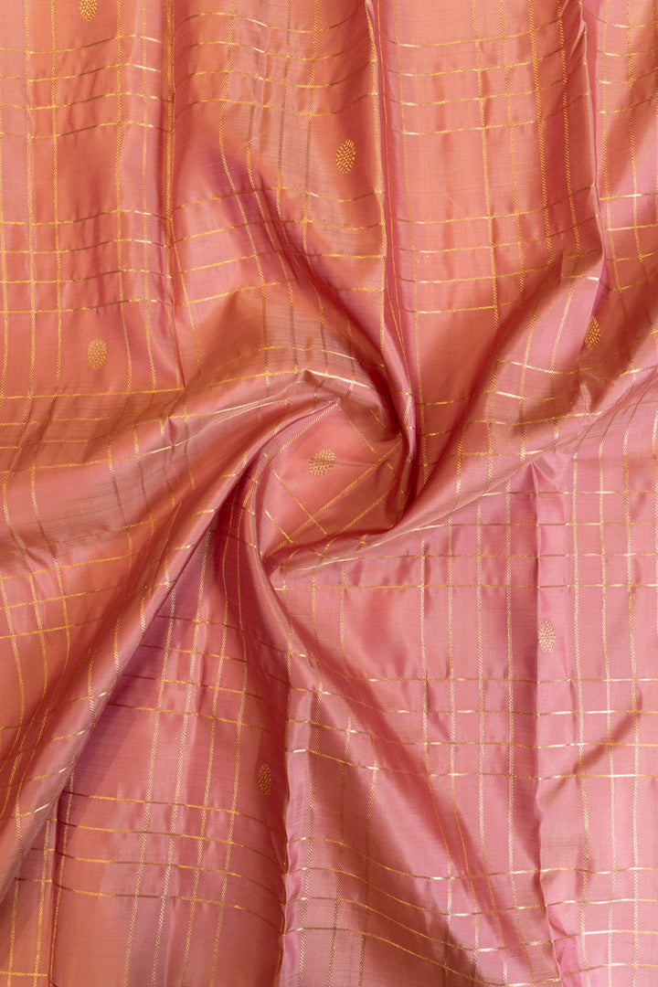 Dusty pink zari checks pure Kanchipuram silk saree