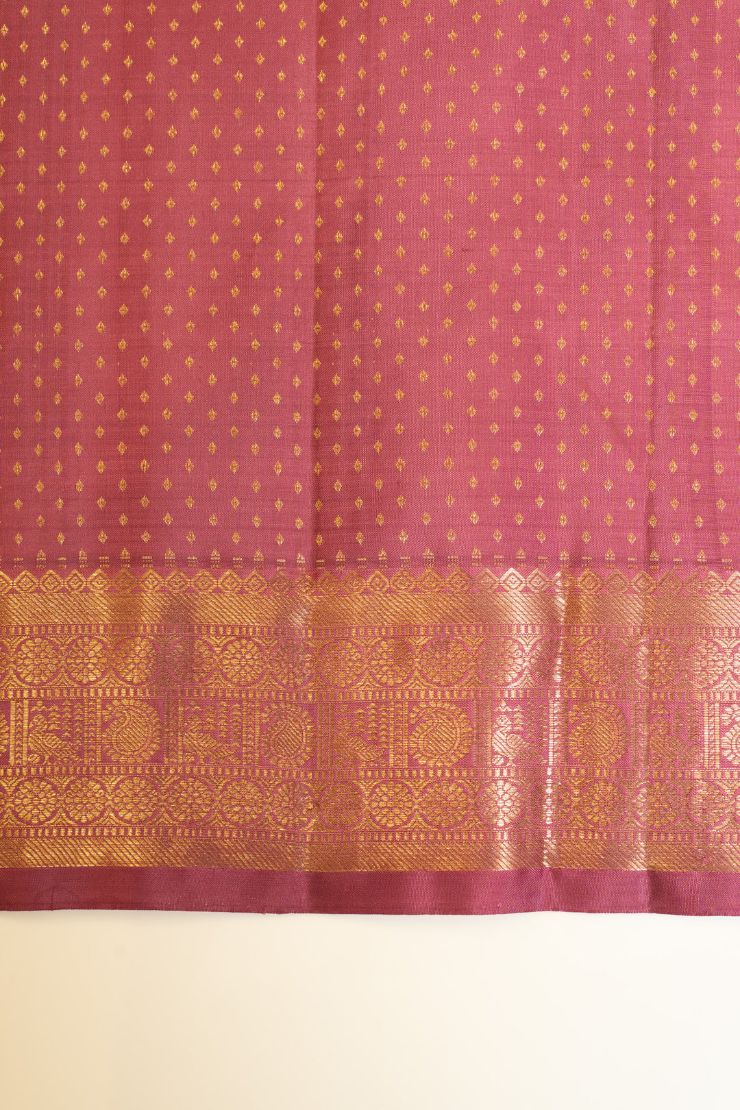 Dusty pink zari checks pure Kanchipuram silk saree