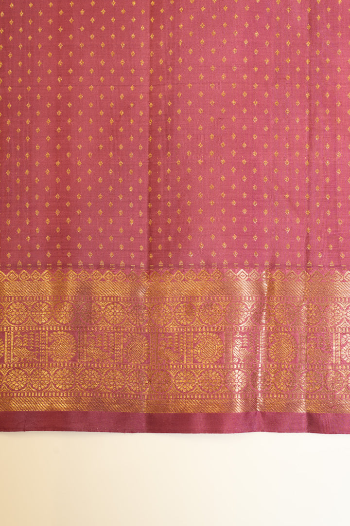 Dusty pink zari checks pure Kanchipuram silk saree