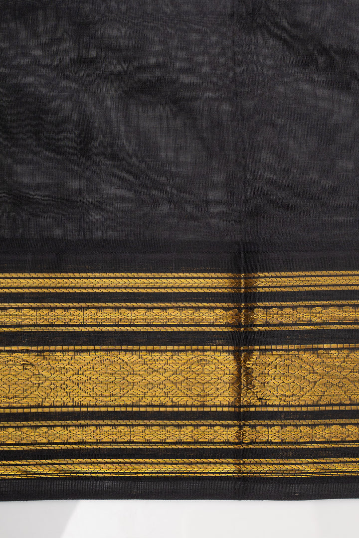 Rust Orange and Black Pure Silk Cotton Saree