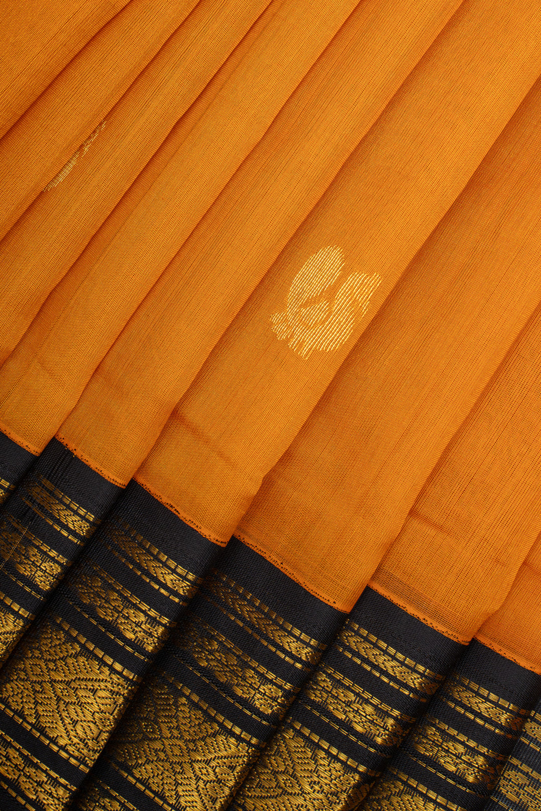 Rust Orange and Black Pure Silk Cotton Saree