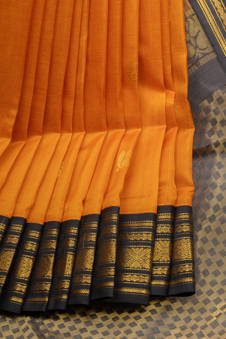 Rust Orange and Black Pure Silk Cotton Saree