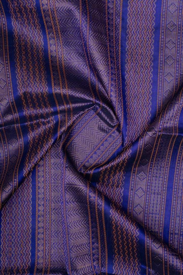 Peacock Blue Neli Stripes Pure Silk Cotton Saree