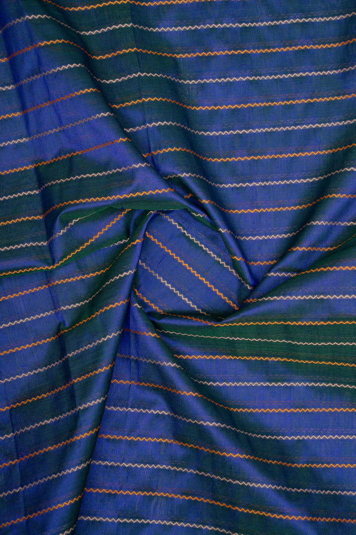 Peacock Blue Neli Stripes Pure Silk Cotton Saree