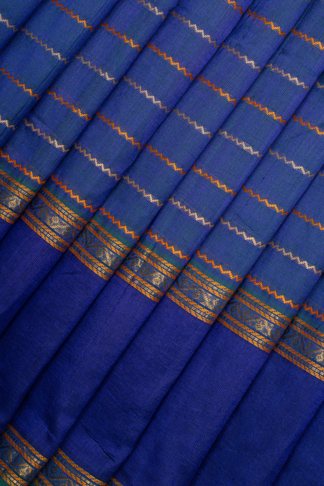 Peacock Blue Neli Stripes Pure Silk Cotton Saree