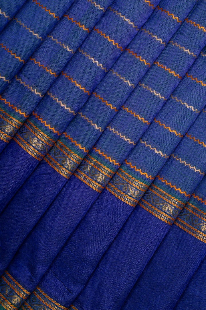 Peacock Blue Neli Stripes Pure Silk Cotton Saree