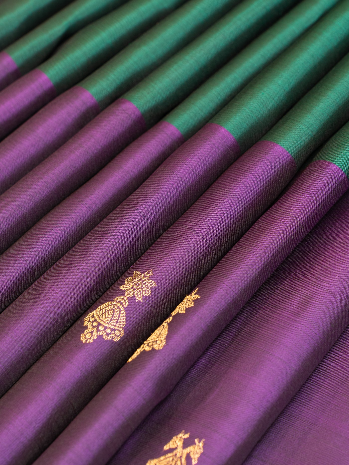 Purple half and half pure Kanchipuram silk saree