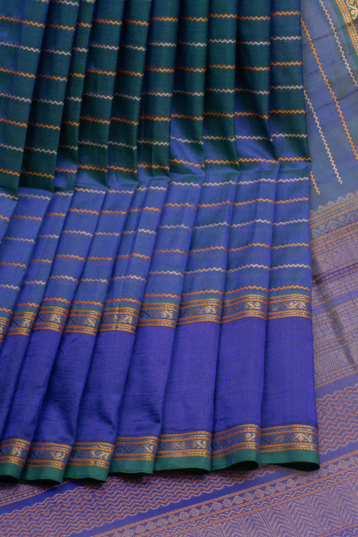 Peacock Blue Neli Stripes Pure Silk Cotton Saree