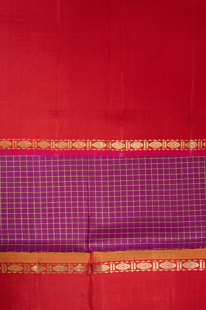 Plum Purple and Red Pure Zari Kanchipuram Silk Saree - Clio Silks