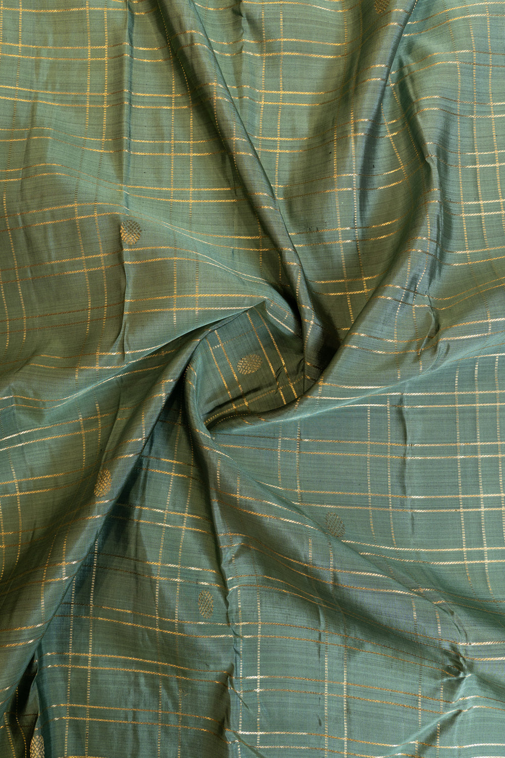 Teal blue zari checks traditional pure kanjivaram silk saree