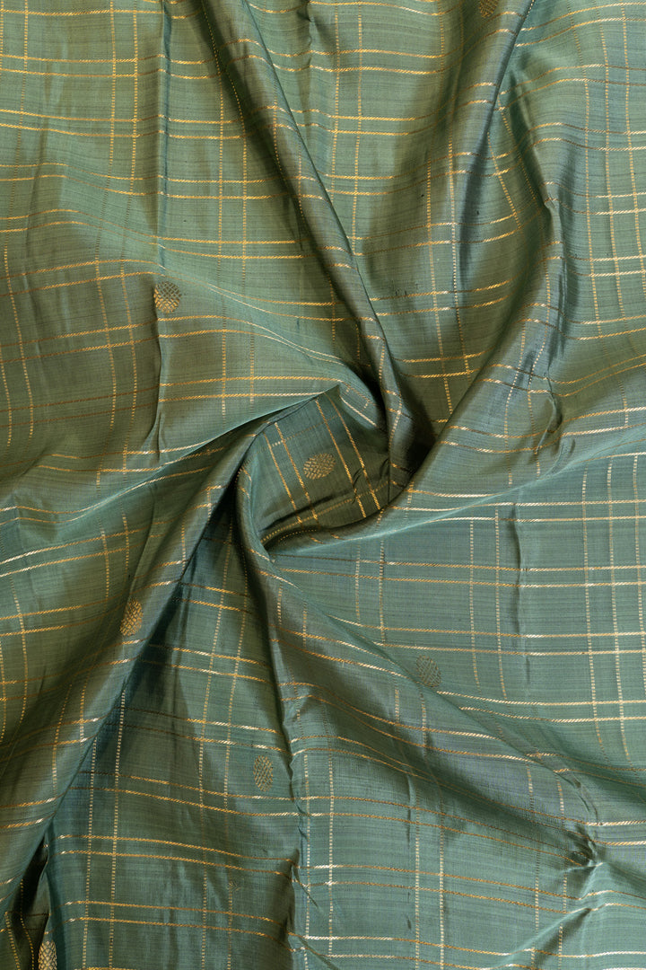 Teal blue zari checks traditional pure kanjivaram silk saree