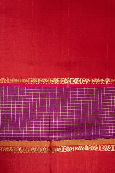 Plum Purple and Red Pure Zari Kanchipuram Silk Saree - Clio Silks
