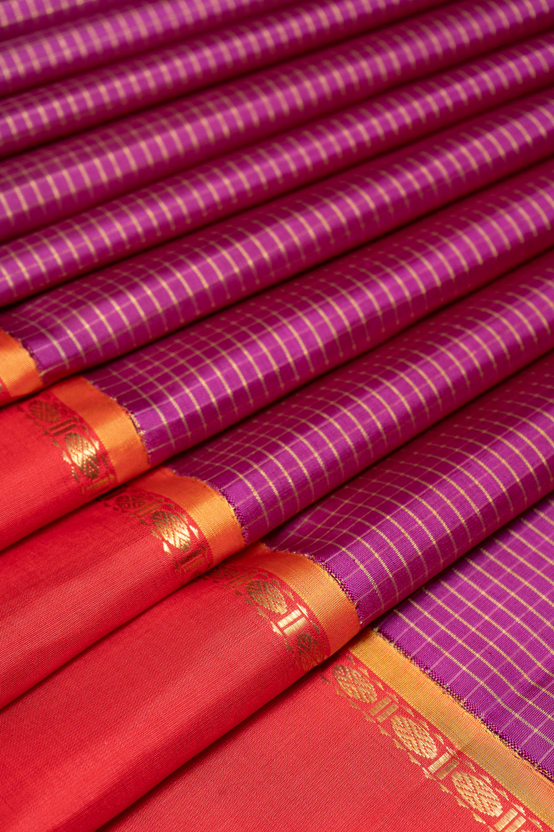 Plum Purple and Red Pure Zari Kanchipuram Silk Saree - Clio Silks