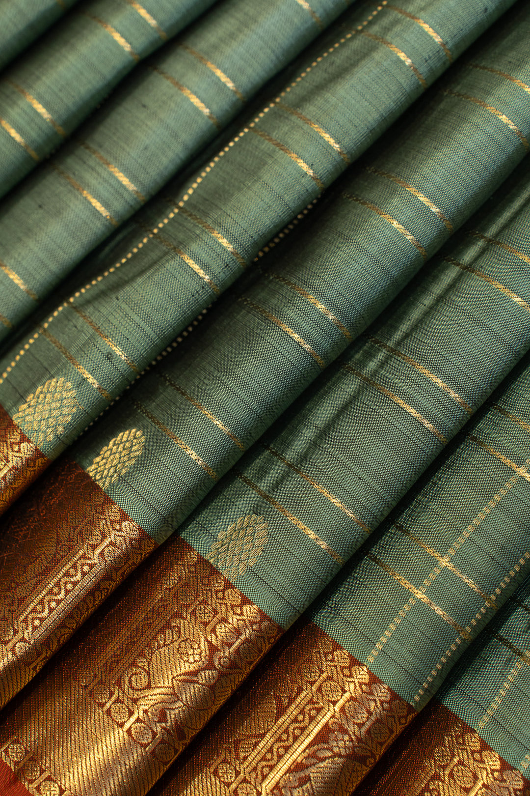 Teal blue zari checks traditional pure kanjivaram silk saree