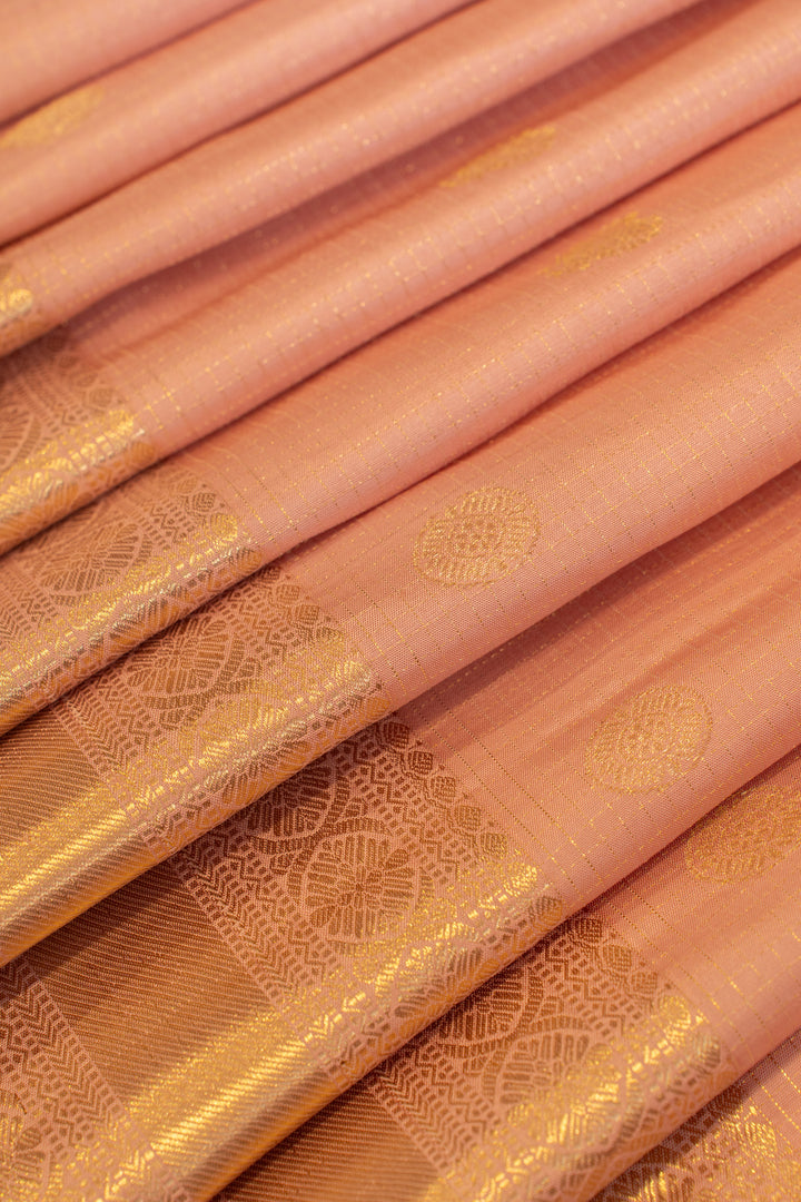 Salmon pink pastel zari checks pure Kanchipuram silk saree