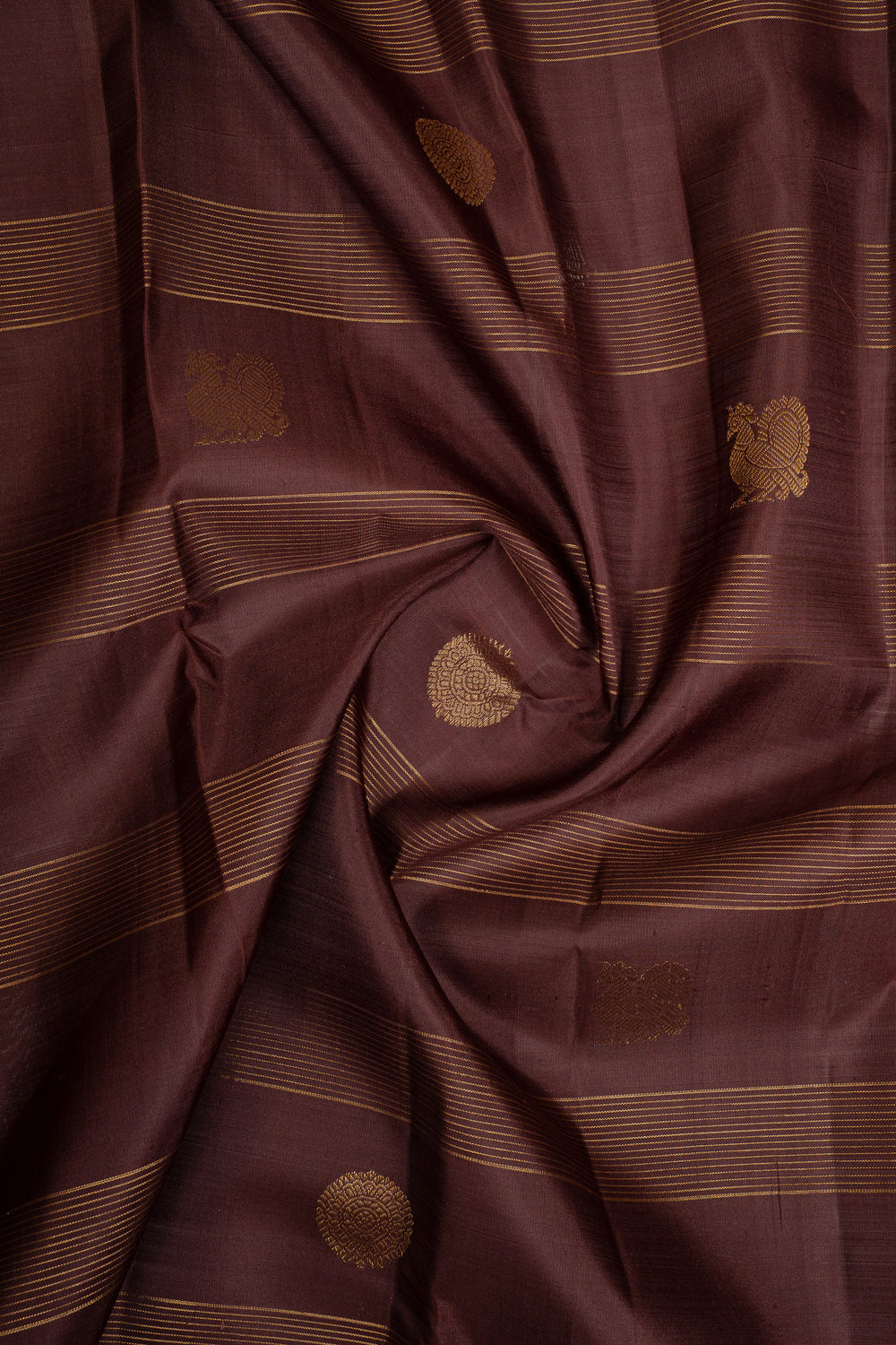 Brown Stripes Pure Kanchipuram Silk Saree
