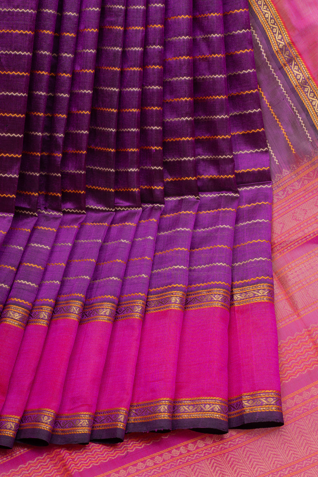 Purple Neli Stripes Pure Silk Cotton Saree