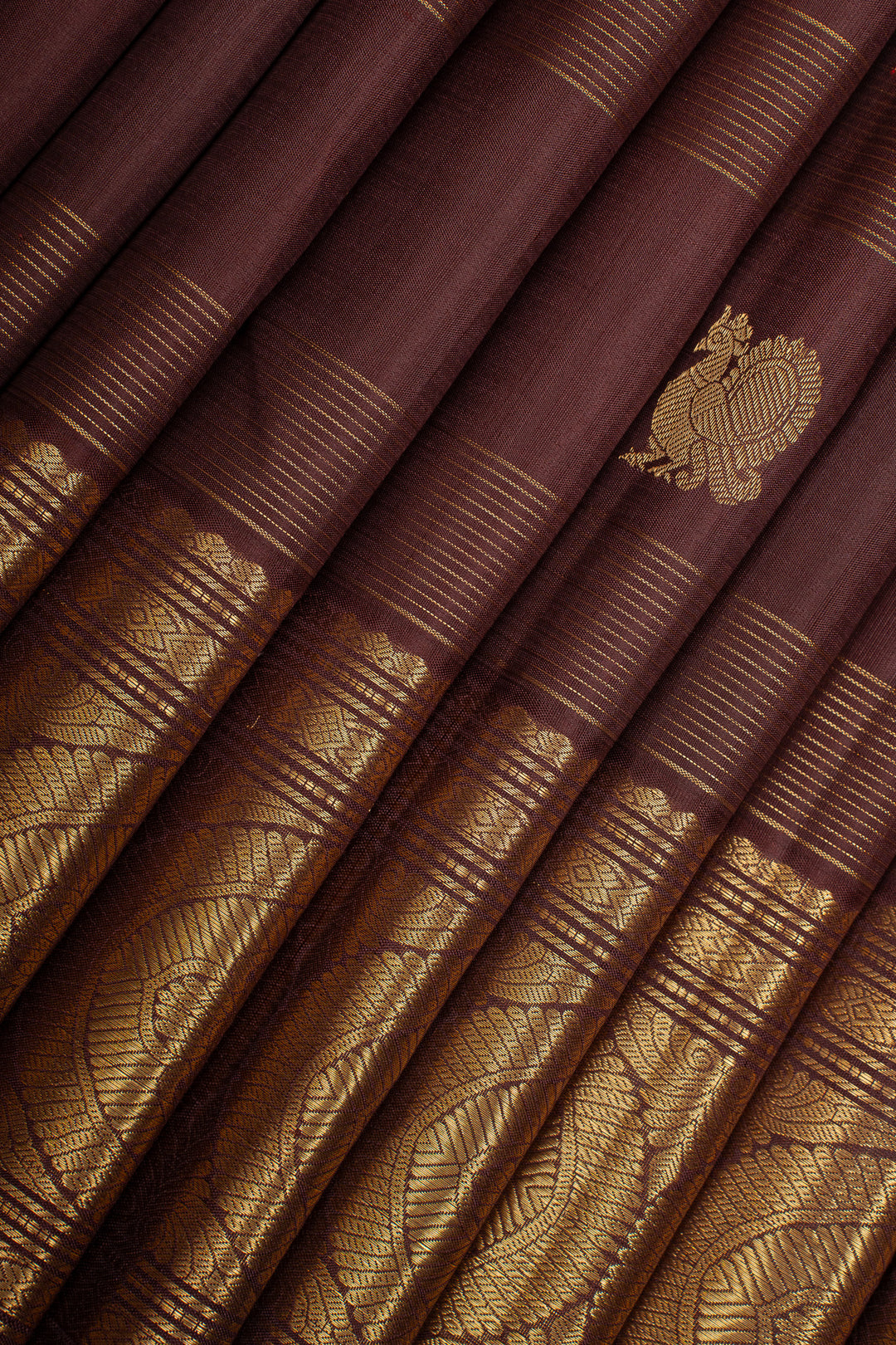Brown Stripes Pure Kanchipuram Silk Saree