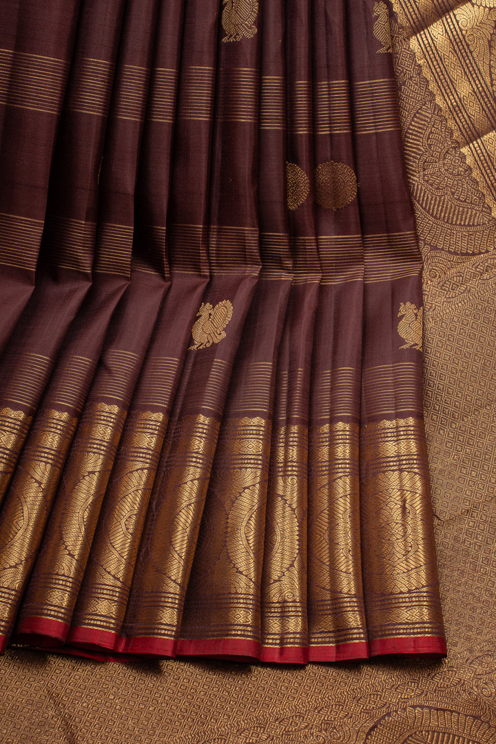 Brown Stripes Pure Kanchipuram Silk Saree