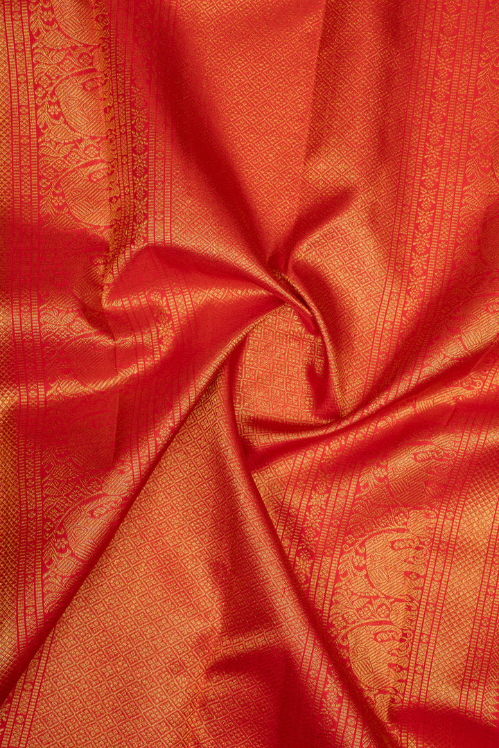 Brown Checks Pure Kanchipuram Silk Saree