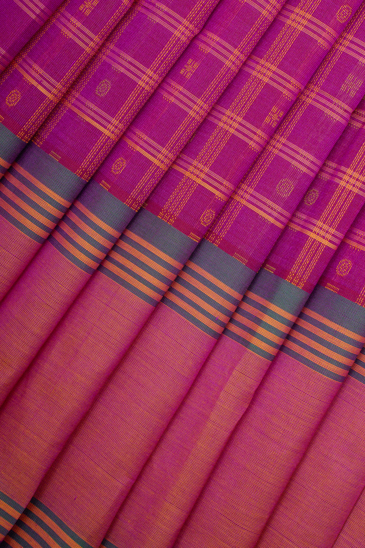 Pink Thread Checks Pure Silk Cotton Saree