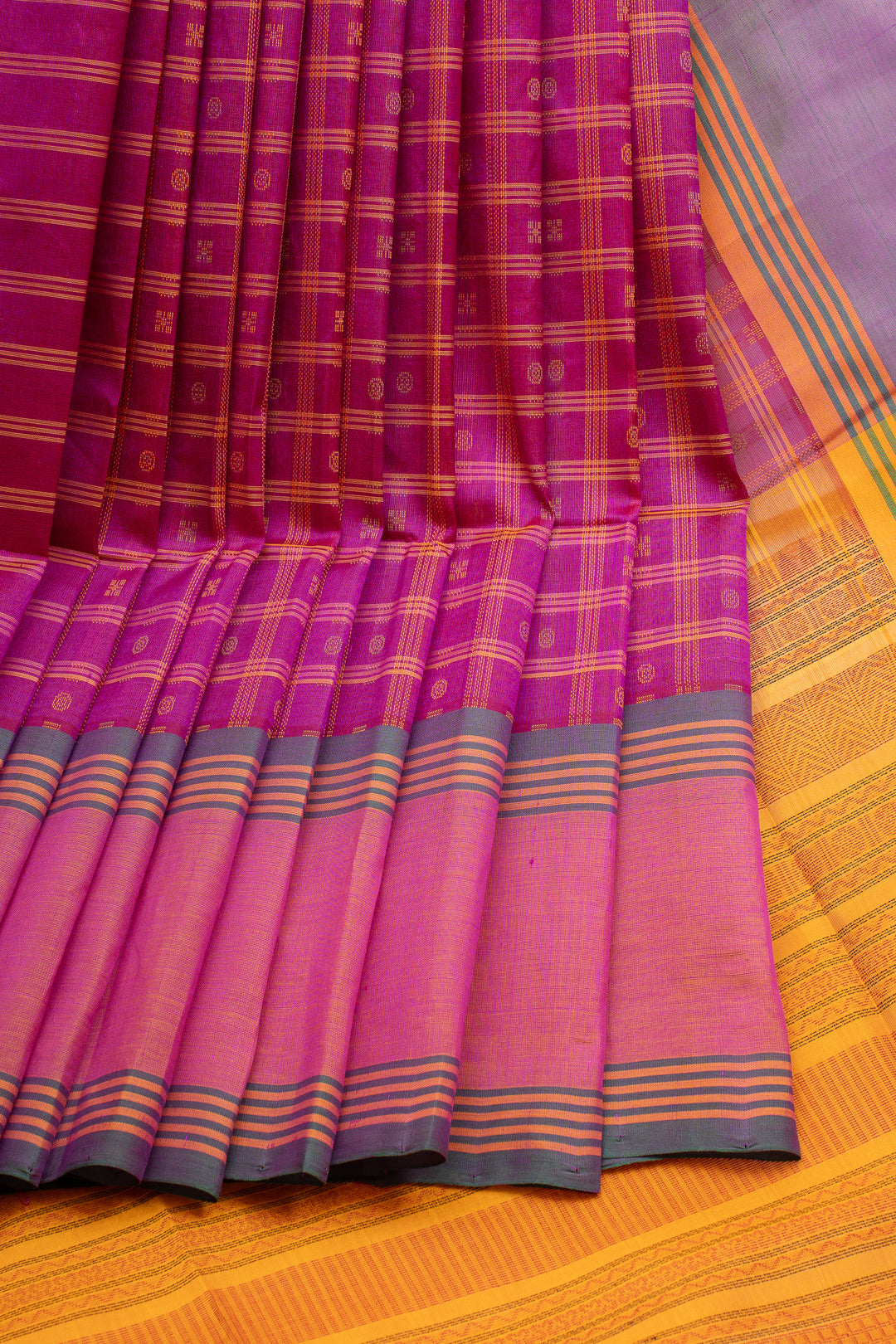 Pink Thread Checks Pure Silk Cotton Saree