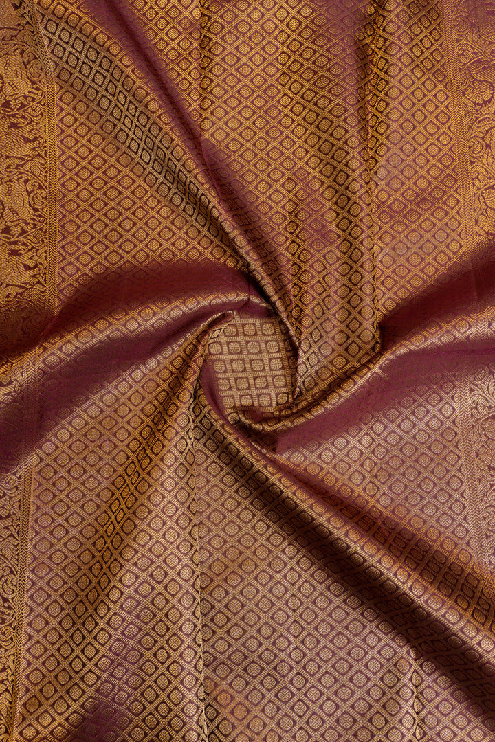 Mauve purple iruthalaipakshi zari checks pure Kanchipuram silk saree