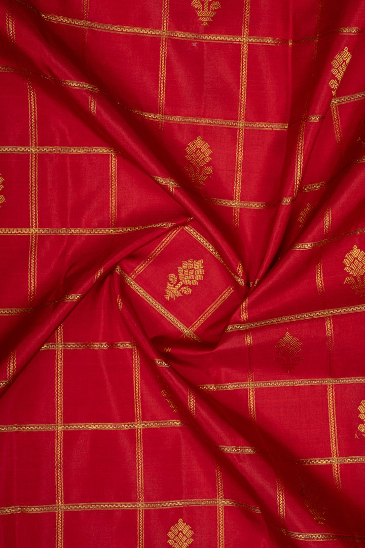 Lakshmi Red and purple Jamdani checks Checks Pure Kanchipuram Silk Saree
