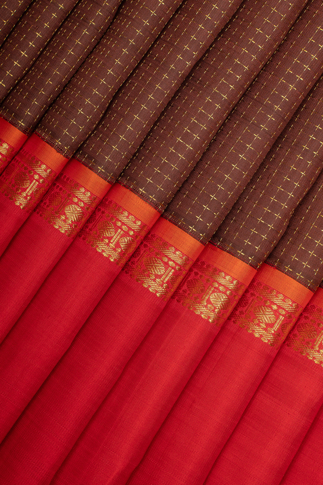 Brown Checks Pure Kanchipuram Silk Saree