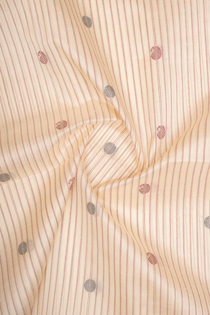 Ivory Thread Stripes Paisley Pure Silk Cotton Saree