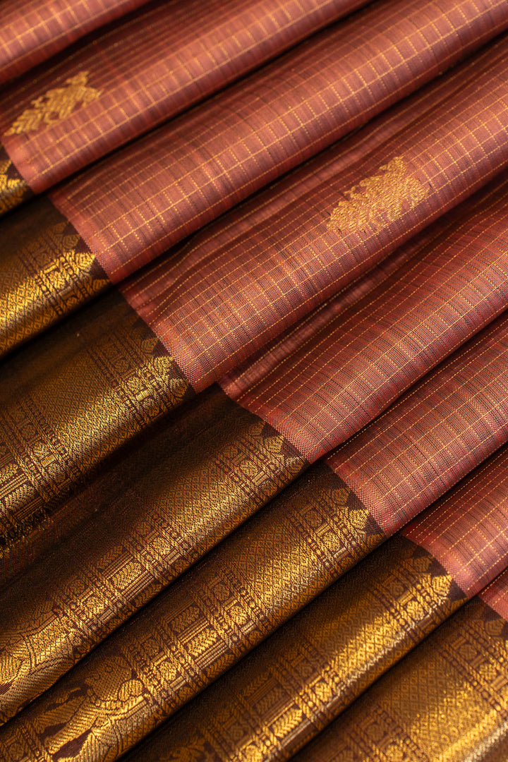 Mauve purple iruthalaipakshi zari checks pure Kanchipuram silk saree