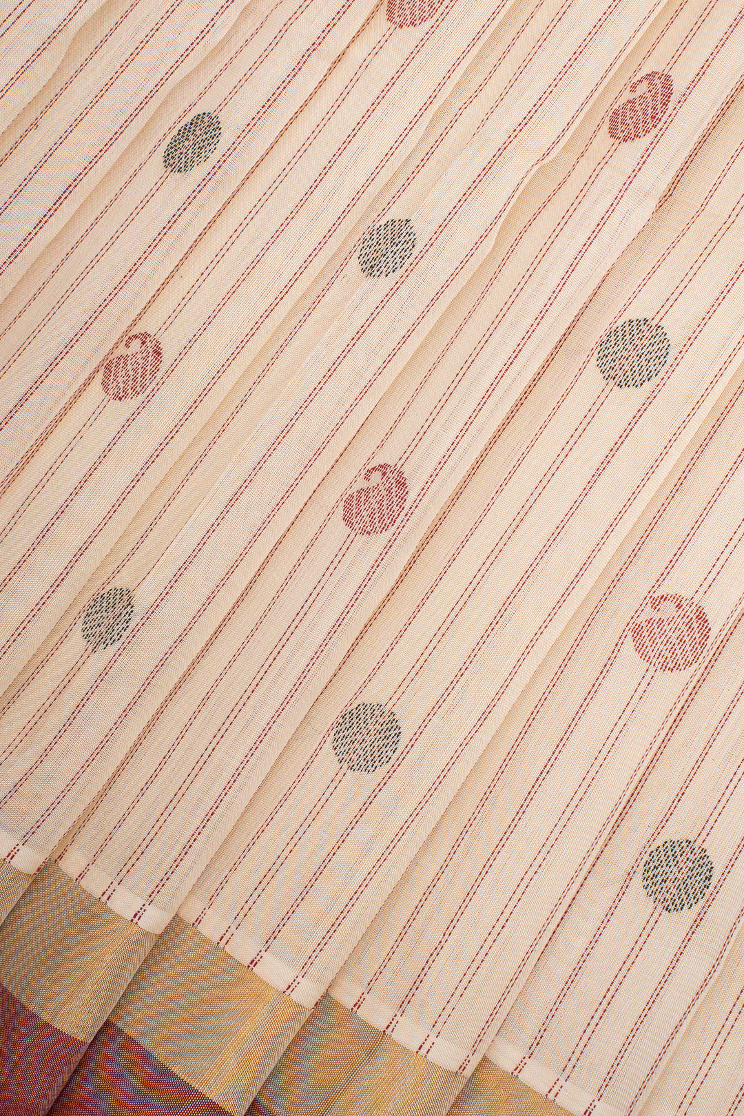 Ivory Thread Stripes Paisley Pure Silk Cotton Saree