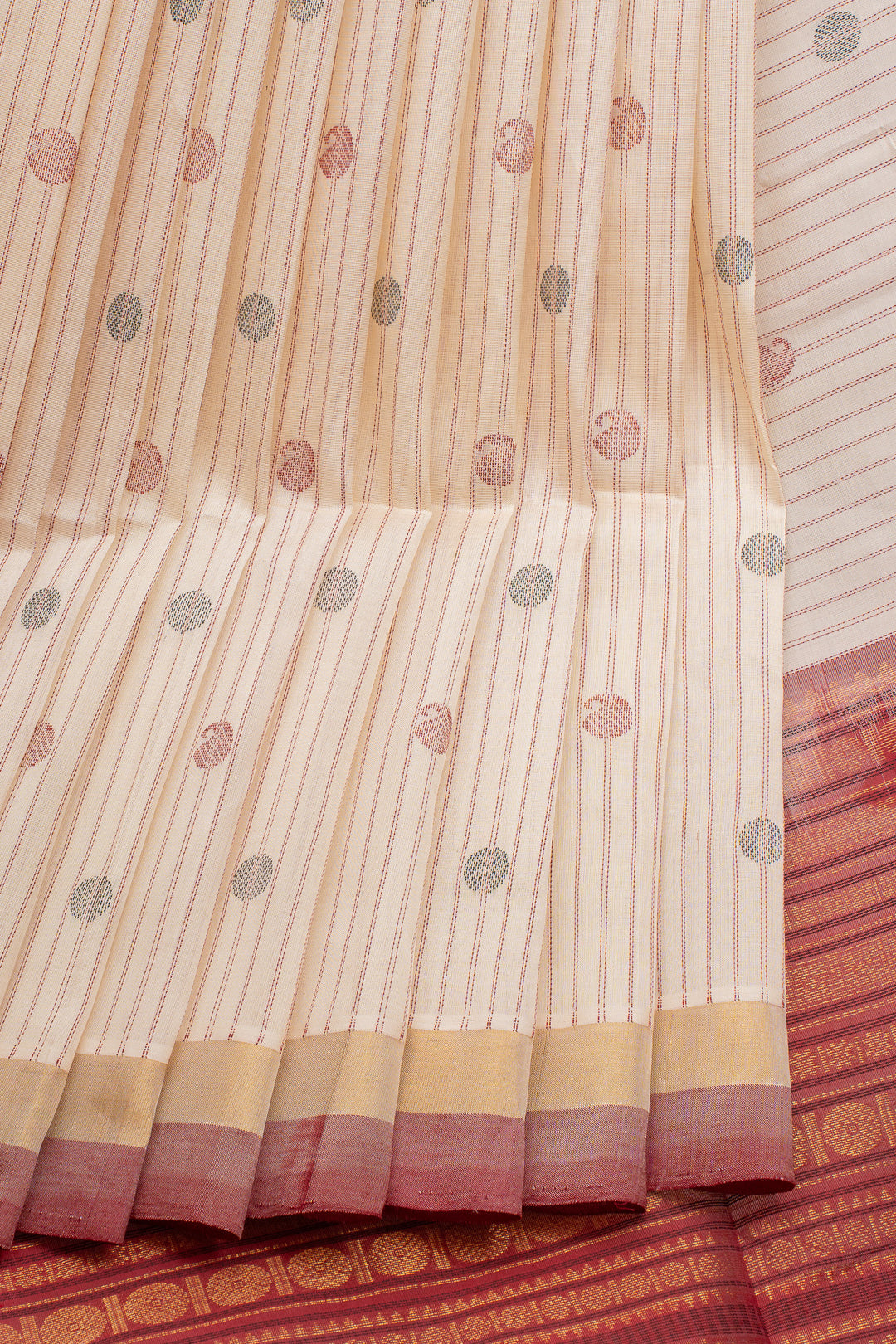Ivory Thread Stripes Paisley Pure Silk Cotton Saree