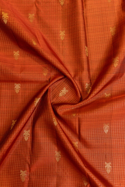 Rust orange zari checks iruthalaipakshi pure Kanchipuram silk saree