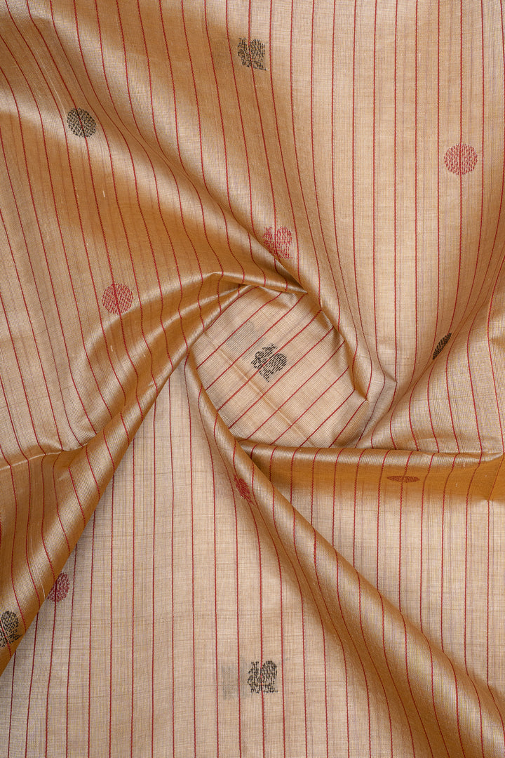 Khaki Thread Motifs Stripes Pure Silk Cotton Saree