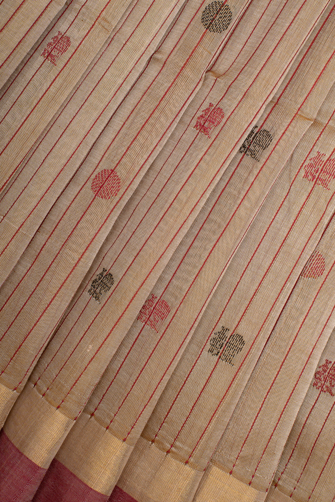 Khaki Thread Motifs Stripes Pure Silk Cotton Saree