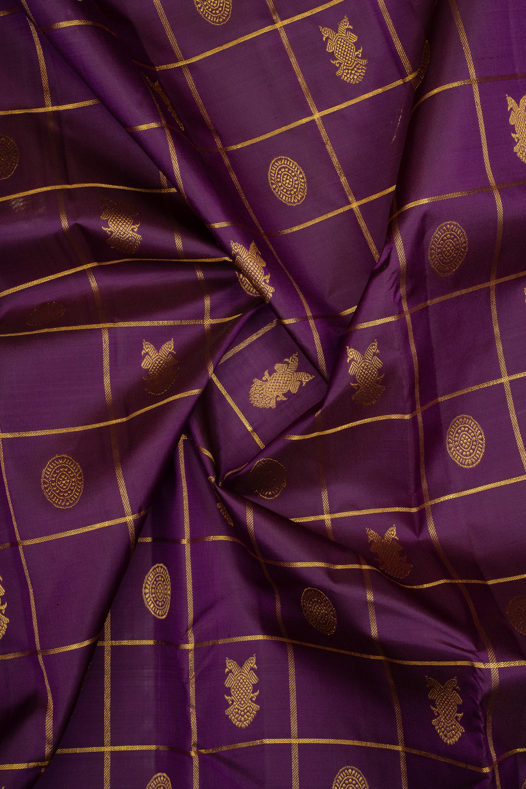 Purple Zari Checks Pure Kanchipuram Silk Saree