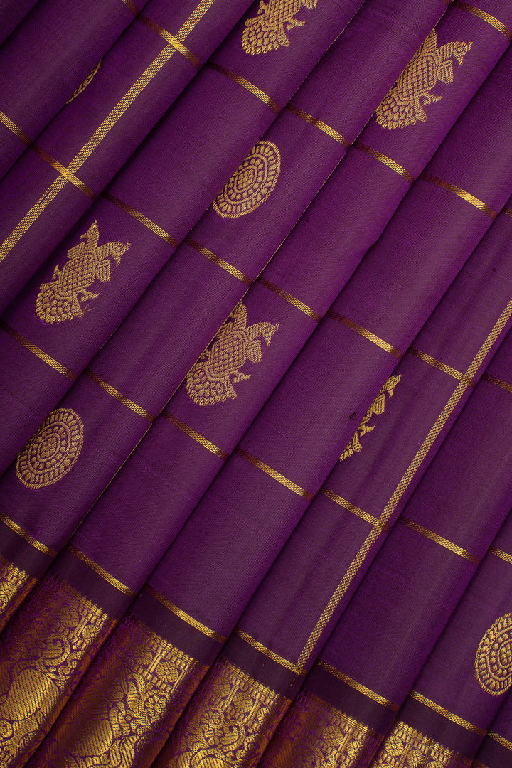 Purple Zari Checks Pure Kanchipuram Silk Saree
