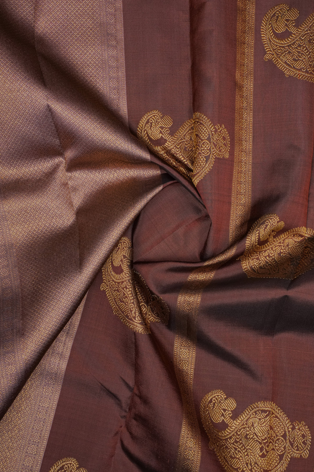 Brown Vintage Stripes Borderless Pure Kanchipuram Silk Saree