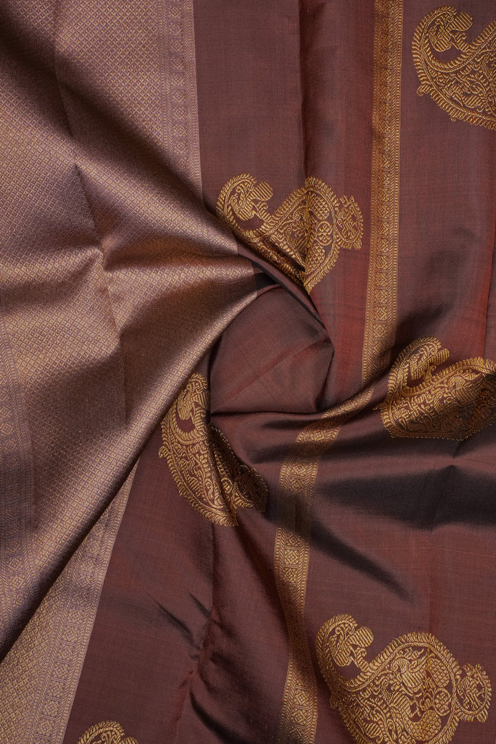 Brown Vintage Stripes Borderless Pure Kanchipuram Silk Saree