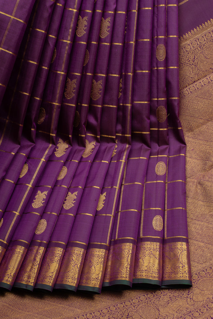 Purple Zari Checks Pure Kanchipuram Silk Saree