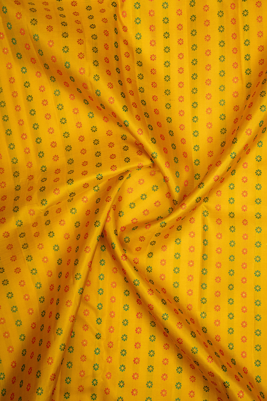 Lime Yellow and Red Meenakari Pure Kanchipuram Silk Saree