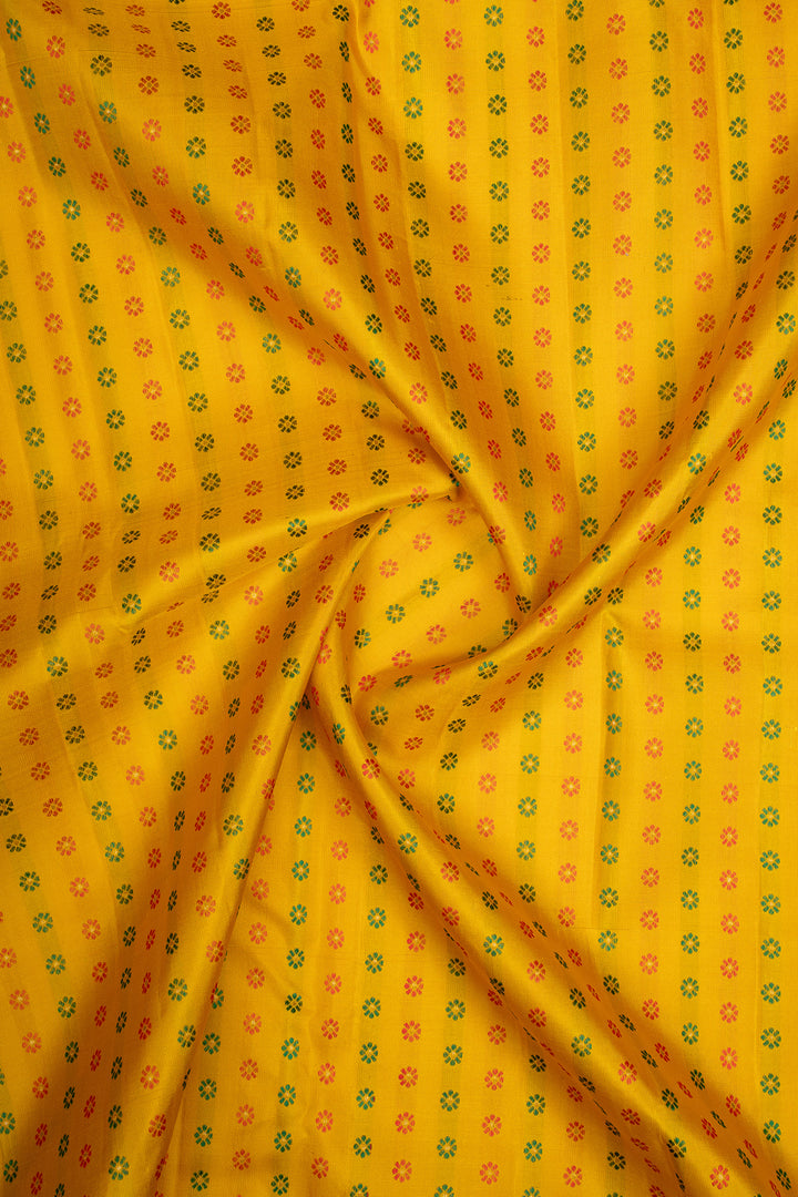 Lime Yellow and Red Meenakari Pure Kanchipuram Silk Saree