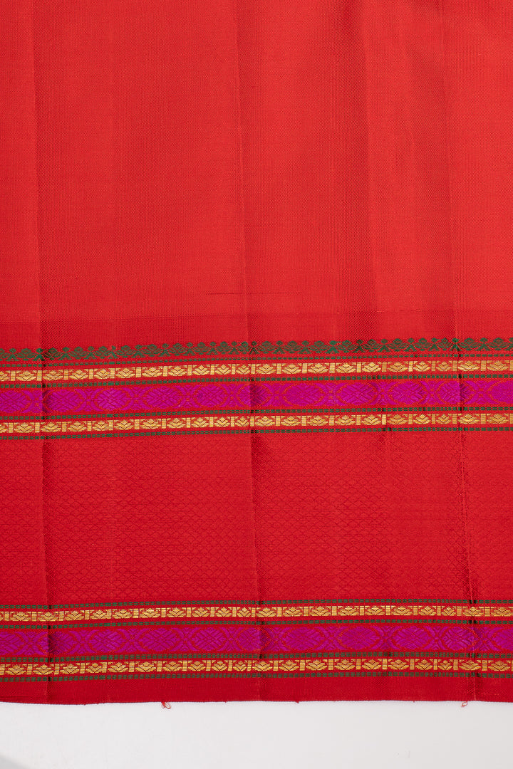 Lime Yellow and Red Meenakari Pure Kanchipuram Silk Saree